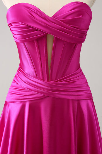 Fuchsia A-Linie Korsett Kurzes Abiballkleid