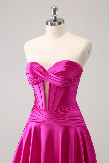 Fuchsia A-Linie Korsett Kurzes Abiballkleid