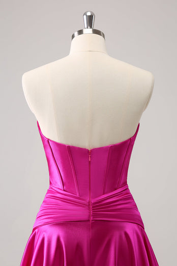 Fuchsia A-Linie Korsett Kurzes Abiballkleid