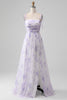 Laden Sie das Bild in den Galerie-Viewer, Lavendelblume A-Linie Spaghettiträger Langes Brautjungfernkleid mit Schlitz