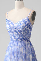 Laden Sie das Bild in den Galerie-Viewer, Blaudruck A Linie Spaghettiträger Langes Brautjungfernkleid