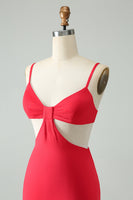 Laden Sie das Bild in den Galerie-Viewer, Rotes enges Spaghettiträger aushöhlendes kurzes Abiballkleid