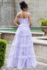 Laden Sie das Bild in den Galerie-Viewer, Lavendel A Linie Korsett Spaghettiträger Blumen gestuftes Hochzeitsfeierkleid