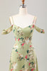 Laden Sie das Bild in den Galerie-Viewer, Grünes A-Linie Spaghettiträger Blumenkleid für Hochzeitsgäste mit Schlitz