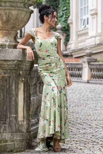 Grüne große Blume Meerjungfrau Korsett Druck Maxi Hochzeitsfeier Gästekleid