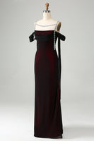 Laden Sie das Bild in den Galerie-Viewer, Funkelndes Schwarzrotes Mermaid Kalte Schulter Langes Brautjungfernkleid