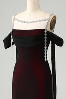 Laden Sie das Bild in den Galerie-Viewer, Funkelndes Schwarzrotes Mermaid Kalte Schulter Langes Brautjungfernkleid