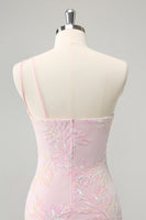 Laden Sie das Bild in den Galerie-Viewer, Glitzer Rosa Eine Schulter Etui Abiballkleid mit Pailletten
