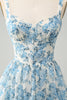 Laden Sie das Bild in den Galerie-Viewer, Weißes blaues Korsett gestuftes florales Hochzeitsgastkleid