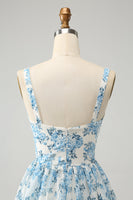 Laden Sie das Bild in den Galerie-Viewer, Weißes blaues Korsett gestuftes florales Hochzeitsgastkleid