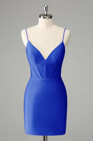 Laden Sie das Bild in den Galerie-Viewer, Fuchsia figurbetontes Spaghettiträger Satin Abiballkleid