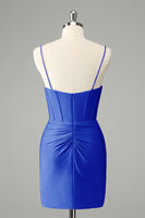 Laden Sie das Bild in den Galerie-Viewer, Fuchsia figurbetontes Spaghettiträger Satin Abiballkleid