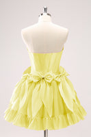 Laden Sie das Bild in den Galerie-Viewer, Fuchsia A Linie trägerloses Korsett Kurzes Cocktailkleid mit Schleifen