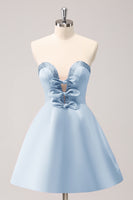 Laden Sie das Bild in den Galerie-Viewer, Glitzerndes A-Linie fuchsia trägerloses Abiballkleid mit Perlen und Schleifen