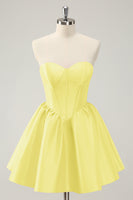 Laden Sie das Bild in den Galerie-Viewer, Fuchsia A Linie Herzausschnitt Korsett Satin Süßes Cocktailkleid