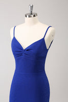 Laden Sie das Bild in den Galerie-Viewer, Dunkelblaues glitzerndes Meerjungfrauen Hochzeitsgastkleid mit Schlitz