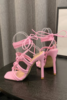 Laden Sie das Bild in den Galerie-Viewer, Rosa Knöchelriemen Stiletto Hoher Absatz Sandalen