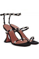 Laden Sie das Bild in den Galerie-Viewer, Glitzernde silberne Perlen Knöchelriemen Hoher Absatz Sandalen