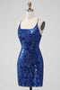 Laden Sie das Bild in den Galerie-Viewer, Königsblaues figurbetontes kurzes Abiballkleid mit Pailletten und Schnürung am Rücken