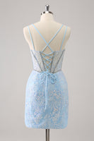 Laden Sie das Bild in den Galerie-Viewer, Glitzerndes königsblaues Spaghettiträger Korsett Enges Abiballkleid mit Pailletten