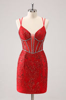 Laden Sie das Bild in den Galerie-Viewer, Glitzerndes königsblaues Spaghettiträger Korsett Enges Abiballkleid mit Pailletten