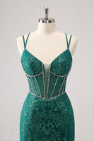 Laden Sie das Bild in den Galerie-Viewer, Glitzerndes königsblaues Spaghettiträger Korsett Enges Abiballkleid mit Pailletten