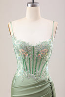 Laden Sie das Bild in den Galerie-Viewer, Stilvolles lila Meerjungfrau plissiertes Pailletten korsett Langes Ballkleid mit Schlitz