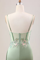 Laden Sie das Bild in den Galerie-Viewer, Stilvolles lila Meerjungfrau plissiertes Pailletten korsett Langes Ballkleid mit Schlitz