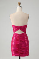 Laden Sie das Bild in den Galerie-Viewer, Fuchsia trägerloses Schlüsselloch Plissee Bodycon Abiballkleid