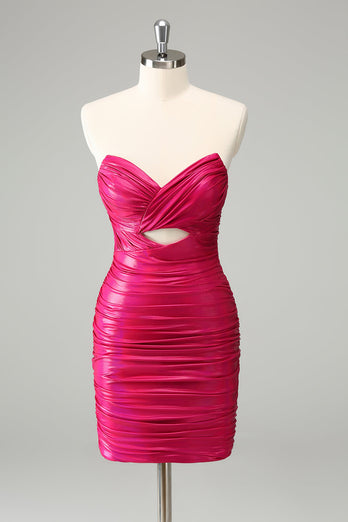 Fuchsia Bodycon Herzausschnitt Kurzes Abiballkleid