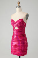 Laden Sie das Bild in den Galerie-Viewer, Fuchsia trägerloses Schlüsselloch Plissee Bodycon Abiballkleid