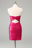 Laden Sie das Bild in den Galerie-Viewer, Fuchsia Bodycon Herzausschnitt Kurzes Abiballkleid