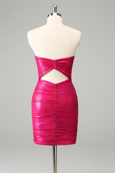 Fuchsia Bodycon Herzausschnitt Kurzes Abiballkleid