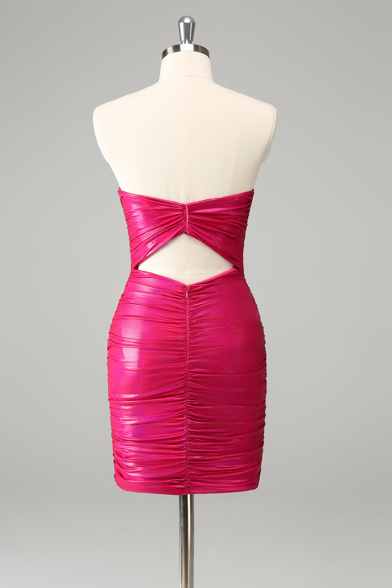 Laden Sie das Bild in den Galerie-Viewer, Fuchsia Bodycon Herzausschnitt Kurzes Abiballkleid