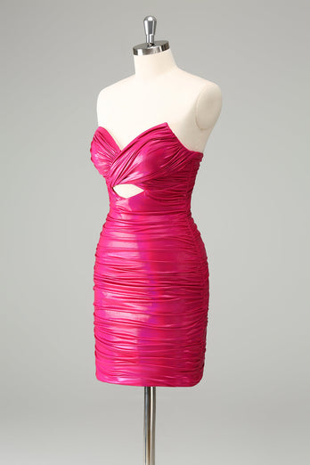 Fuchsia Bodycon Herzausschnitt Kurzes Abiballkleid