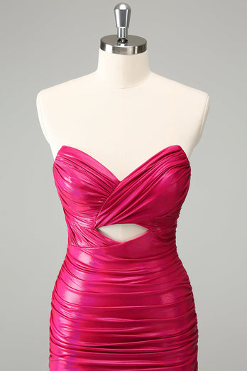 Fuchsia Bodycon Herzausschnitt Kurzes Abiballkleid