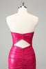 Laden Sie das Bild in den Galerie-Viewer, Fuchsia Bodycon Herzausschnitt Kurzes Abiballkleid