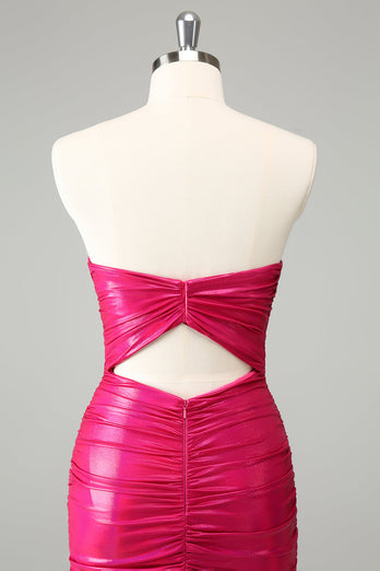 Fuchsia Bodycon Herzausschnitt Kurzes Abiballkleid