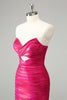 Laden Sie das Bild in den Galerie-Viewer, Fuchsia Bodycon Herzausschnitt Kurzes Abiballkleid