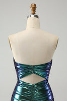 Laden Sie das Bild in den Galerie-Viewer, Glitzerndes blaues figurbetontes kurzes Abiballkleid mit Rüschen in Blaugrün