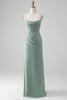 Laden Sie das Bild in den Galerie-Viewer, Spaghettiträger Graugrünes Meerjungfrauen Korsett Brautjungfernkleid mit Schlitz