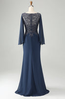 Laden Sie das Bild in den Galerie-Viewer, Glitzer Twilight Meerjungfrau V-Ausschnitt Perlen Brautmutter Kleid mit Applikationen