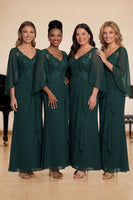 Laden Sie das Bild in den Galerie-Viewer, Dunkelgrünes Meerjungfrauen Chiffon Langarmiges Chorkleid