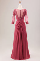 Laden Sie das Bild in den Galerie-Viewer, Terrakotta A-Linie Chiffon Brautmutterkleid mit Rundhalsausschnitt und Applikationen