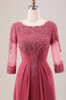Laden Sie das Bild in den Galerie-Viewer, Terrakotta A-Linie Chiffon Brautmutterkleid mit Rundhalsausschnitt und Applikationen