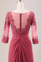 Laden Sie das Bild in den Galerie-Viewer, Terrakotta A-Linie Chiffon Brautmutterkleid mit Rundhalsausschnitt und Applikationen