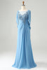 Laden Sie das Bild in den Galerie-Viewer, Blaues Meerjungfrau Applikationen Mutter der Braut Kleid mit Schal