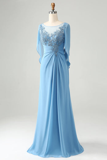 Blaues Meerjungfrau Applikationen Mutter der Braut Kleid mit Schal