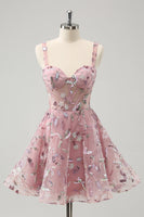 Laden Sie das Bild in den Galerie-Viewer, Blush A-Linie Spaghettiträger Kurzes Korsett Cocktailkleid mit Perlenstickerei