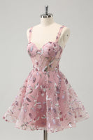 Laden Sie das Bild in den Galerie-Viewer, Blush A-Linie Spaghettiträger Kurzes Korsett Cocktailkleid mit Perlenstickerei